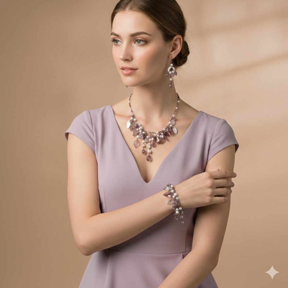 Pink/Purple Glass Beaded Jewelry Set